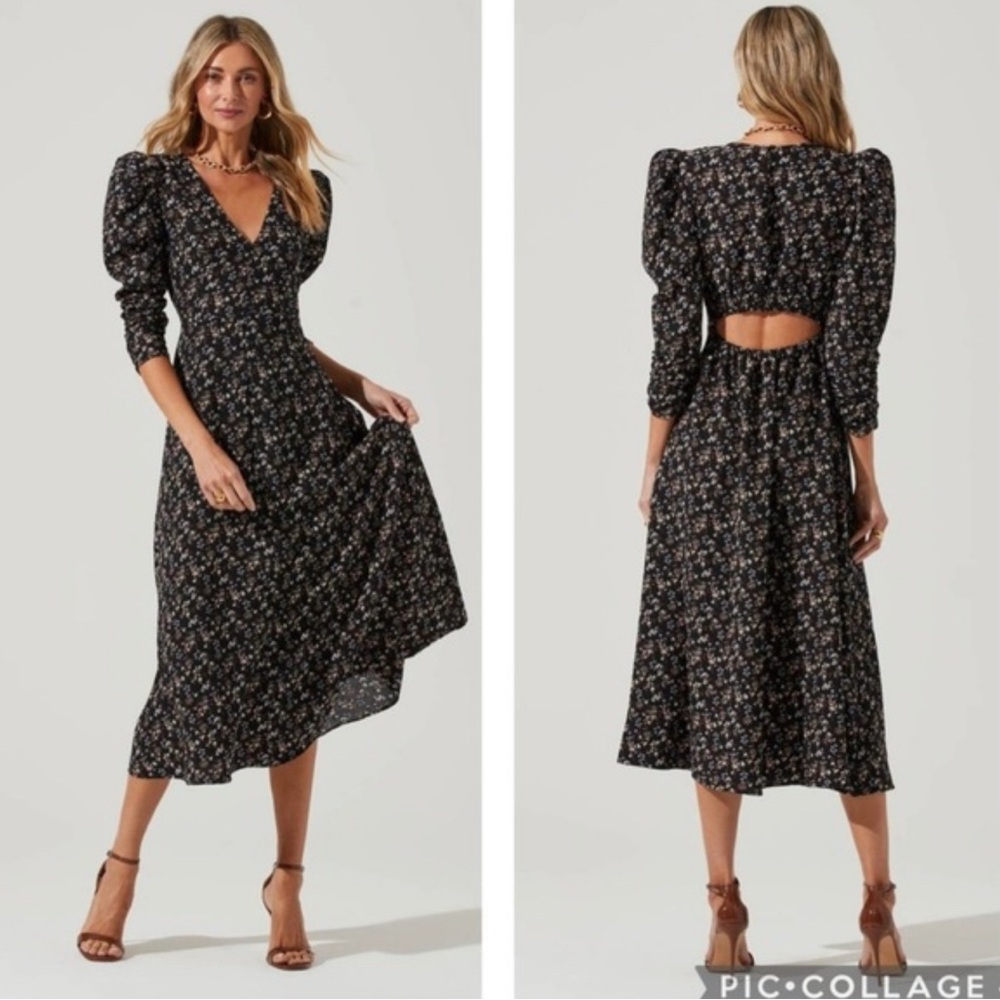 Astr Black Floral Midi Dress